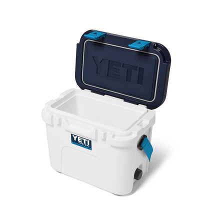 YETI Roadie 15 Hard Cooler with DoubleDuty Shoulder Strap, White/Blue