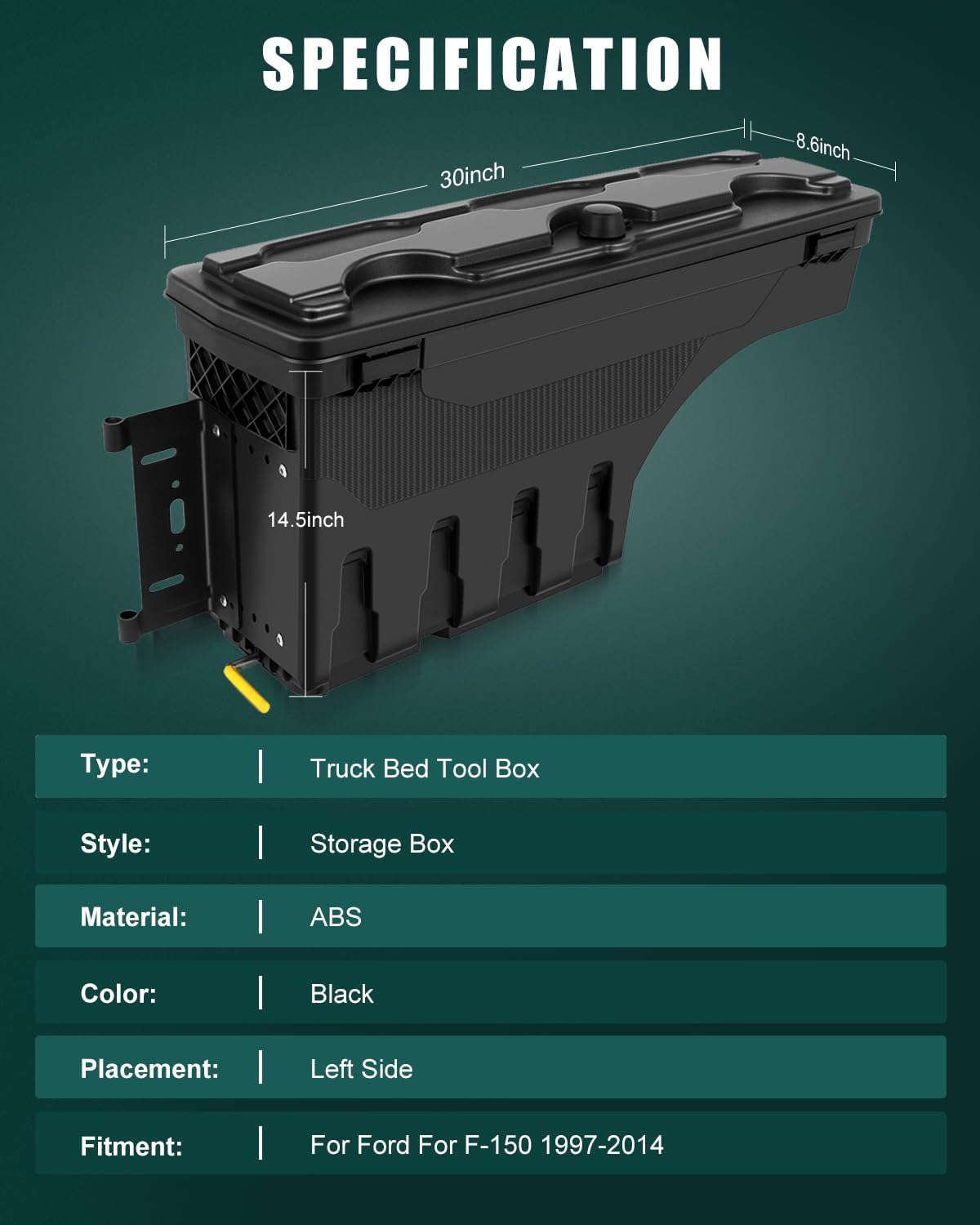 SCITOO Left Driver Side Truck Bed Tool Box for Ford F-150 97-14,Multi-Compartment Dividers Organized Storage,Heavy Duty & No-Drill Installation