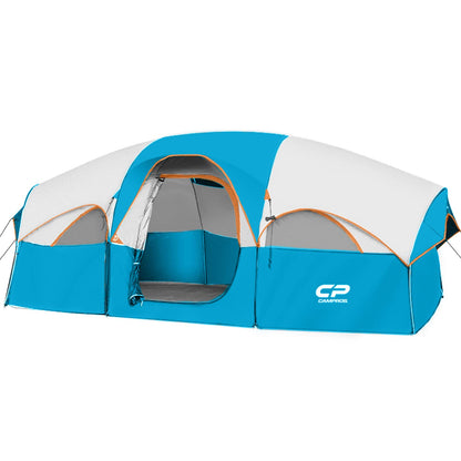 CAMPROS CP Tent 8 Person Camping Tents, Weather Resistant Family Tent, 5 Large Mesh Windows, Double Layer, Divided Curtain for Separated Room, Portable with Carry Bag - Sky Blue