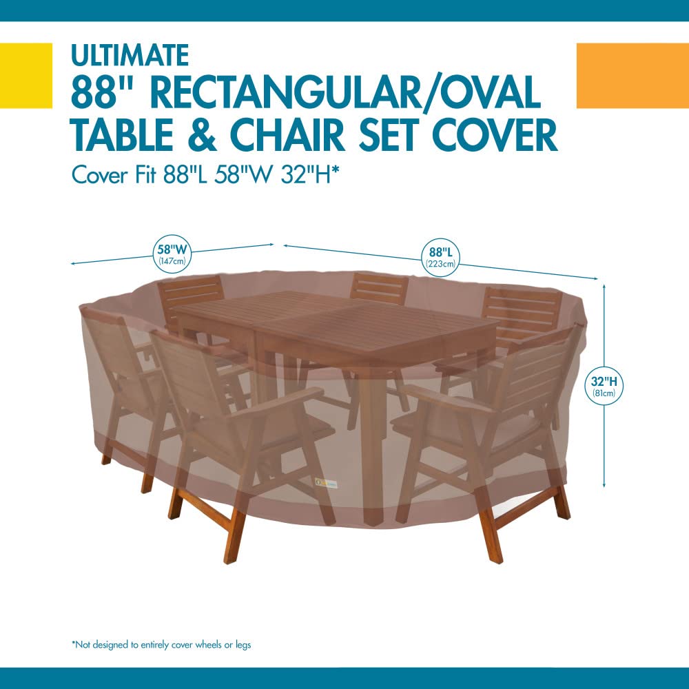 DUCKCOVERS Ultimate Water-Resistant 90 Inch Rectangular/Oval Patio Table with Chairs Cover, Outdoor Table and Chair Cover