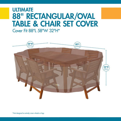 DUCKCOVERS Ultimate Water-Resistant 90 Inch Rectangular/Oval Patio Table with Chairs Cover, Outdoor Table and Chair Cover