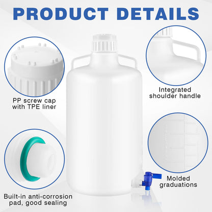 Maxdot 2 Pcs 5.3 Gallon Plastic Dispenser Carboy with Spigot Leak-Proof, Durable Hdpe, Plastic 20l Reusable Liquid Storage Solution for Lab, Pharmaceutical, and Industrial Use