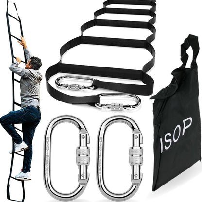 Lightweight Strap Ladder with Carabiners 13ft (4m) | Multi Function Rope Ladders for Kids & Adults | Rescue Tool | Retractable Ladders - Safety Ladder for Fire Evacuation - Compact & Durable
