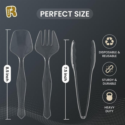 18 Pcs Clear Plastic Serving Utensils Set - 6 Clear Plastic Serving Spoons, 6 Tongs And 6 Forks - Heavy Duty Disposable Serving Utensils Set For Parties