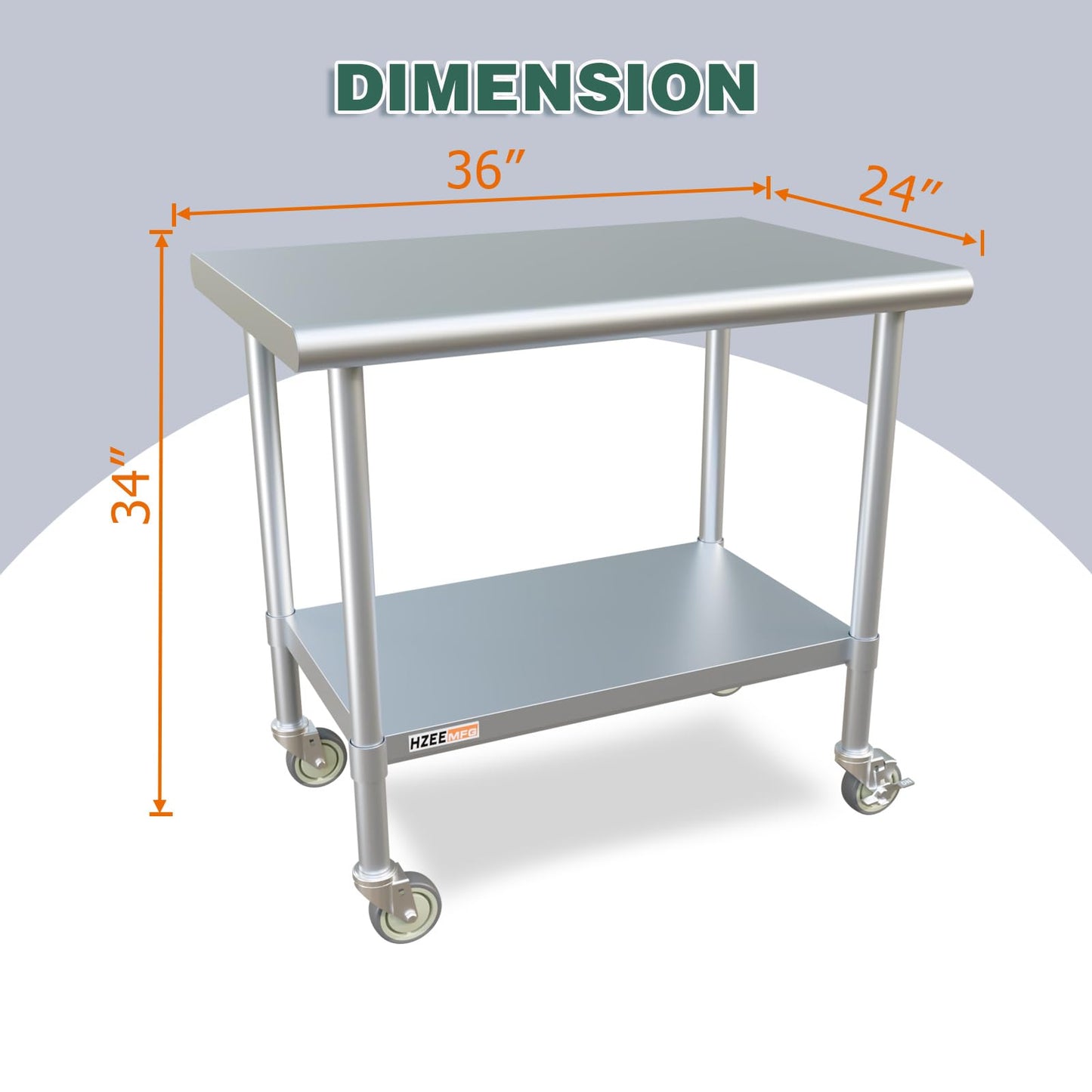 HZEEMFG Stainless Steel Table for Prep & Work 24x36 with Casters, 3ft Commercial Heavy Duty Table with Wheels for Restaurant,Home, Hotel, Laundry Room,Garage,Workshops
