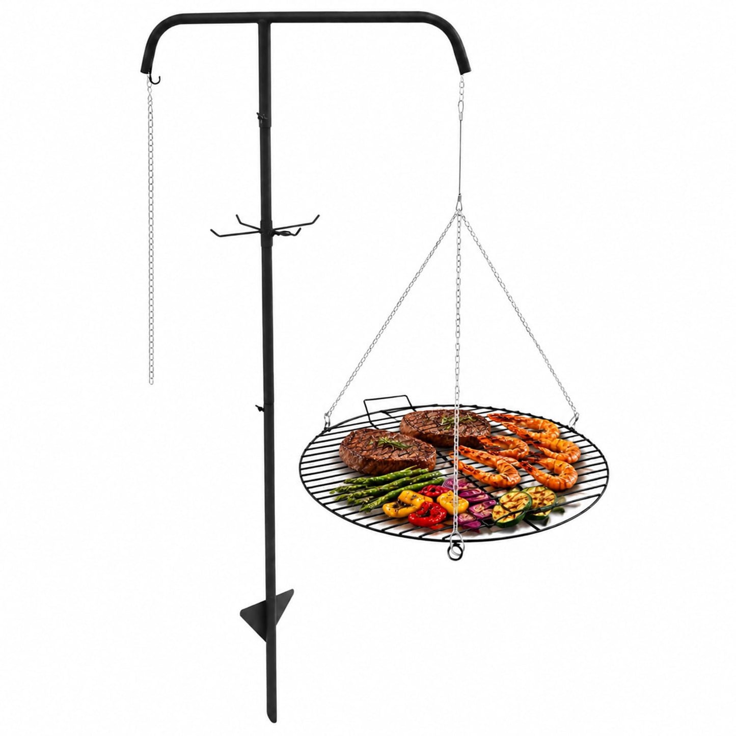 Ferrochef 22" Fire Pit Campfire Grill Grate, 22" Hanging Open Fire Cooking Grill Grate Portable Round Camping Cooking Barbecue Rack Heavy-Duty, Easy Setup & Adjustable Height for Outdoor Camping BBQ
