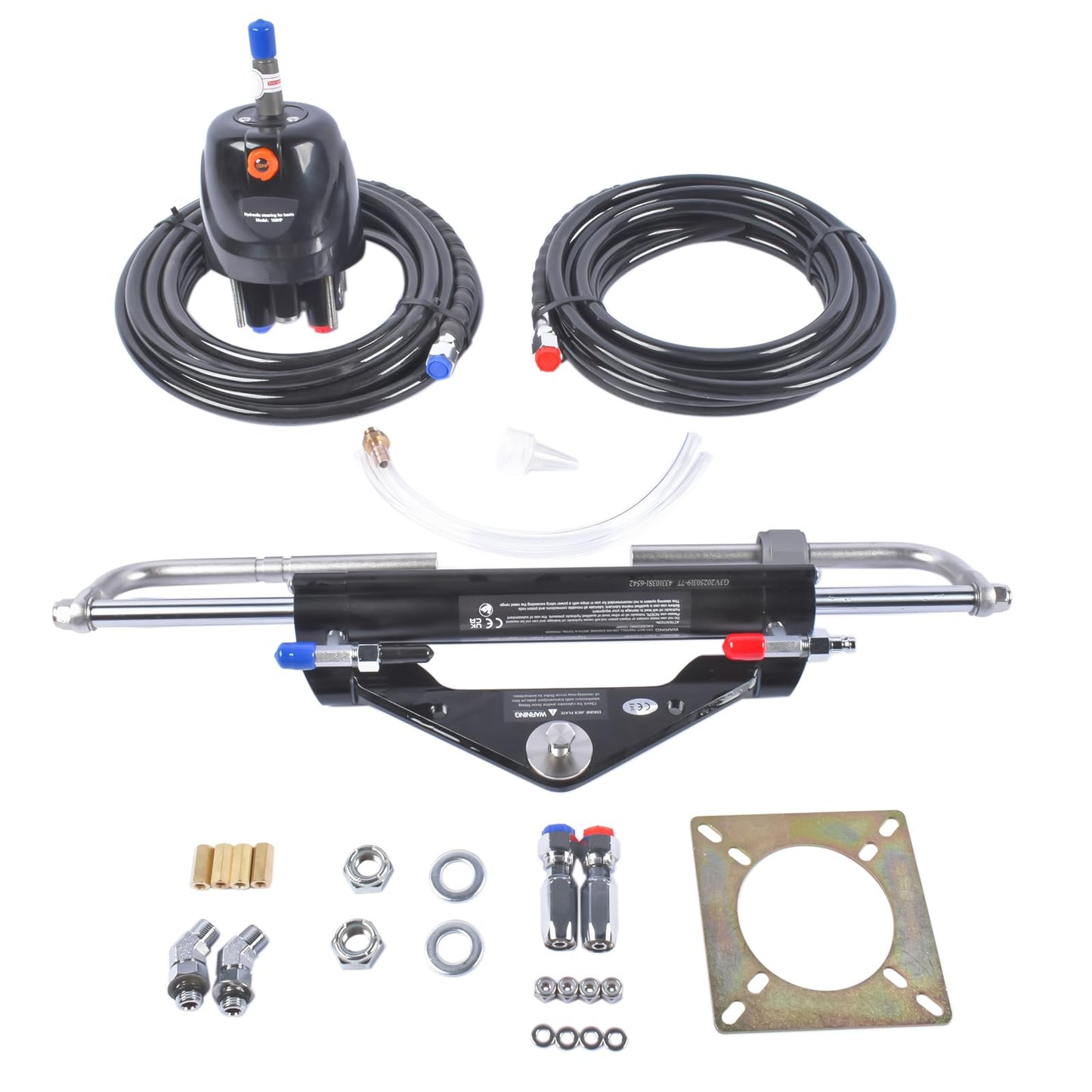 GELUOXI 150HP Marine Outboard Hydraulic Steering Kit with Dual-Lock Cylinder, High-Pressure Pump (6.9mpa/1000psi), 2X 20ft Durable Nylon Hose (5/16") for Single-Engine Boats