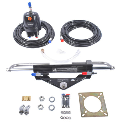 GELUOXI 150HP Marine Outboard Hydraulic Steering Kit with Dual-Lock Cylinder, High-Pressure Pump (6.9mpa/1000psi), 2X 20ft Durable Nylon Hose (5/16") for Single-Engine Boats