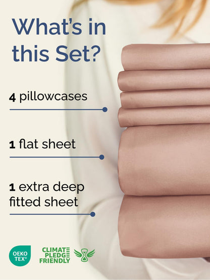 Skiennix Extra Deep Cal King Sheet Set | 6-Piece Breathable Cooling Bedding - Soft, Wrinkle-Free, Mauve