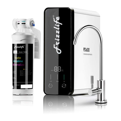 Frizzlife Reverse Osmosis Water Filter - Alkaline Mineral pH+, NSF/ASNI 58&53&42&372 Standard, 600GPD Tankless RO Reverse Osmosis System, Under Sink, 2:1 Pure to Drain, Reduce FPAS/PFOA, PD600-TAM3