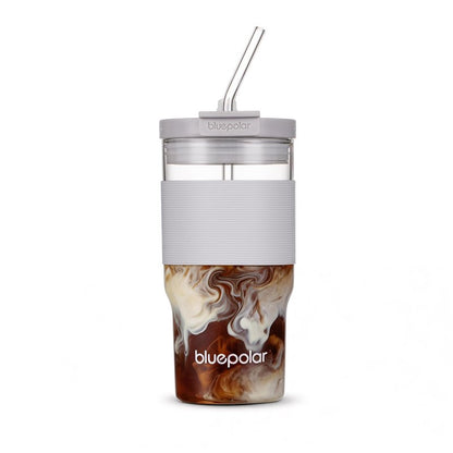 BLUEPOLAR 20 oz Glass Cups with Lids and Straws - Leak-Proof Portable Travel Water Glass Tumbler for Smoothies, Iced Coffee, Matcha, and Cold Beverages - Durable and Eco-Friendly (grey)