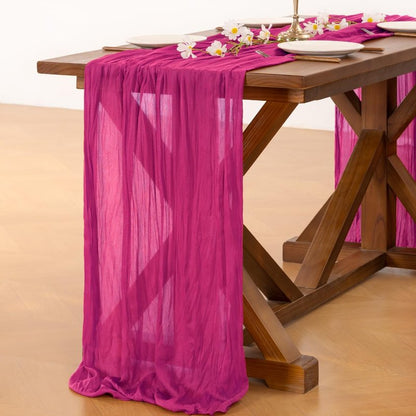 Socomi 3pcs Hot Pink Spring Cheesecloth Table Runner Fuchsia Boho Rustic Gauze 120 inch 10FT Cheese Cloth Runner for Wedding Party Baby Shower Birthday Home Decor