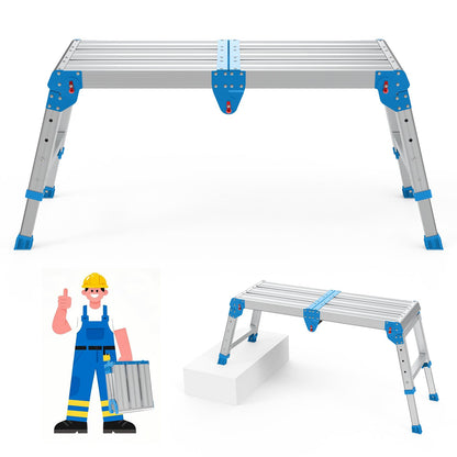 Loyoda Work Platform 500 Lbs, Folding Step Stool with One-Touch Automatic Fold, 4 Height Adjustment Step Platform, Perfect for RV Cleaning, Home Painting and Reaching High Places, Larger, Blue