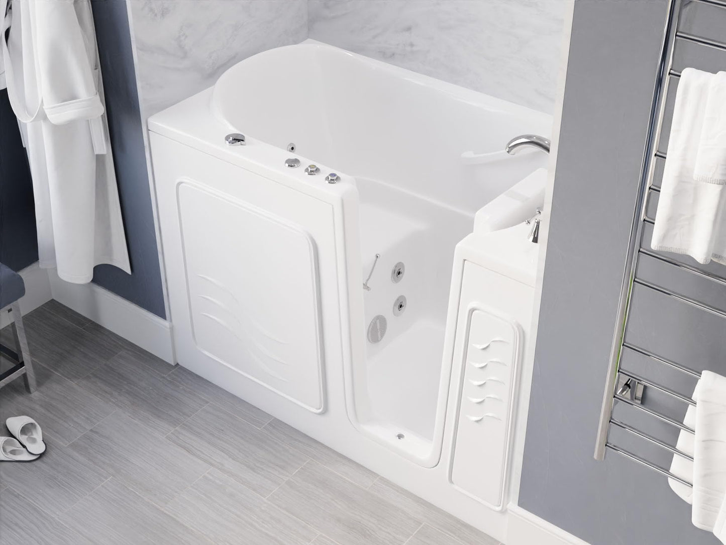 ANZZI Walk-In Tub, 30 x 53 in, Right Drain, Air & Whirlpool Jets, 110V