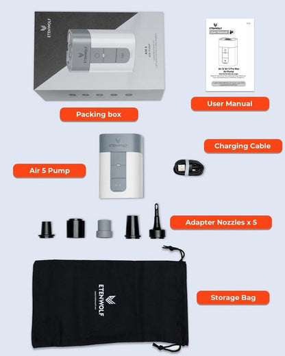 ETENWOLF AIR 5 Electric Air Pump - 5200 mAh Portable Inflator/Deflator for Pool Floats & Air Mattresses