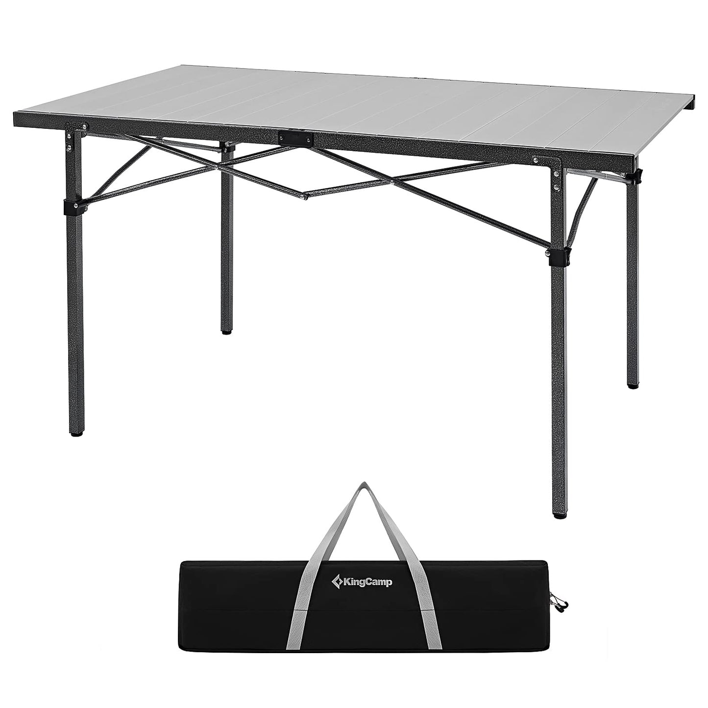 KingCamp Aluminum Camping Table Foldable, Large 53.5" Roll Up Camp Table Folding Seamless Tabletop Heavy Duty Duck Hunting Camping Tables Metal Portable Outdoor Collapsible for RV BBQ Picnic Hunting