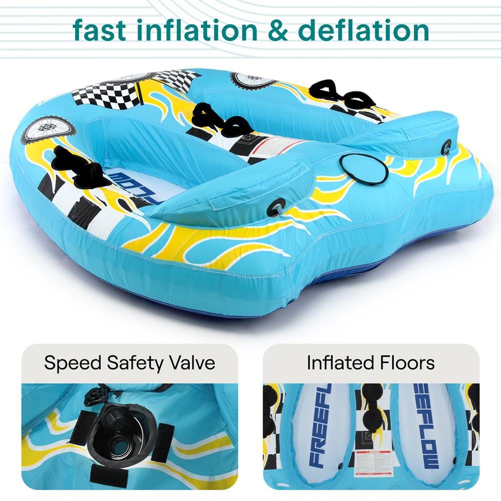 Serene Life Watersports Inflatable Towable Booster Tube - Two Person Water Boating Float Tow Raft, Inflatable Pull Boats/Tubes/Towables w/ Dual Seats, PVC Bladder, Foam Pad, Nylon Handles SLTOWBL10