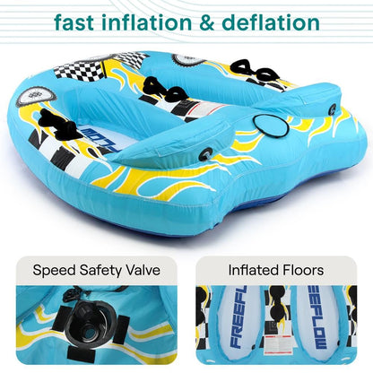 Serene Life Watersports Inflatable Towable Booster Tube - Two Person Water Boating Float Tow Raft, Inflatable Pull Boats/Tubes/Towables w/ Dual Seats, PVC Bladder, Foam Pad, Nylon Handles SLTOWBL10