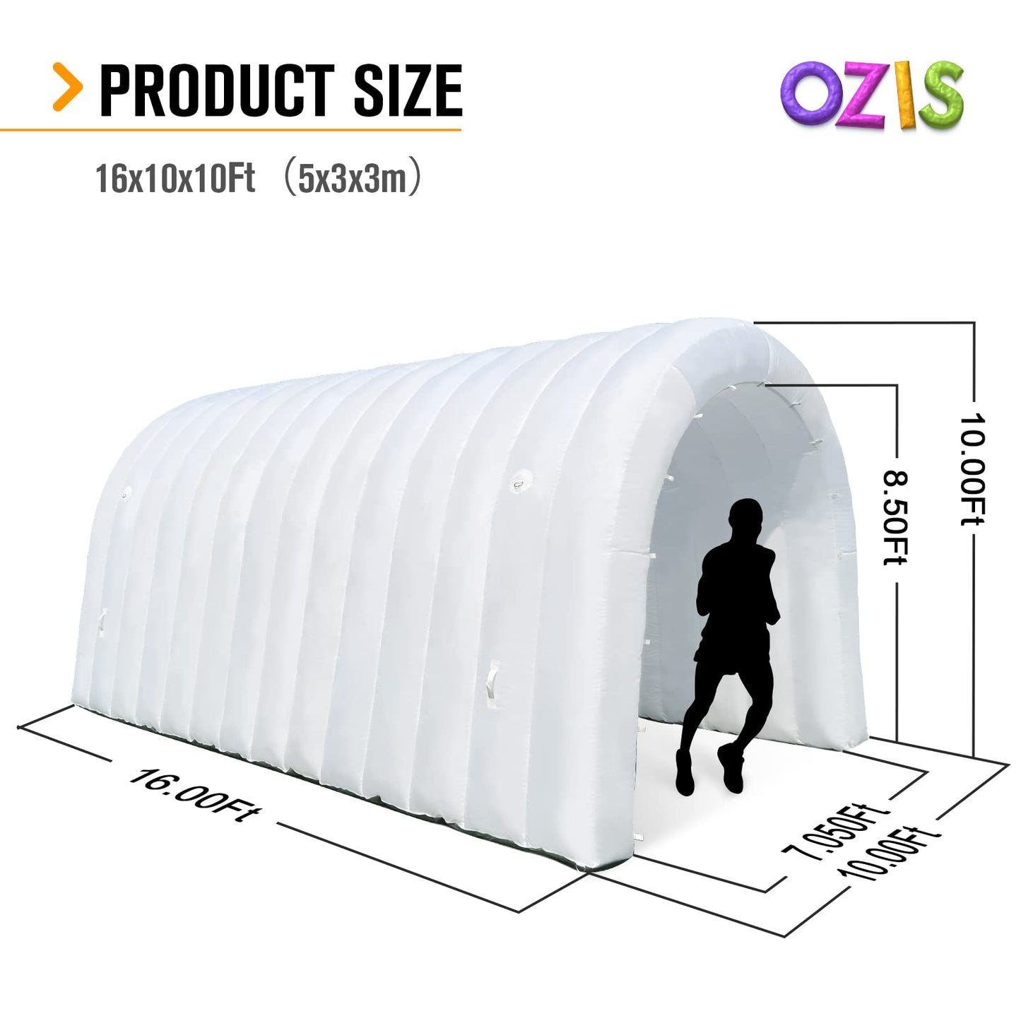 OZIS Inflatable Tunnel Sports Tunnel Entrance with Installed Blower Inflatable Tunnel Tent for Business Advertising Event Exhibition Promotion,Street,Shop,Supermarket,School(White, 16x10x10ft)