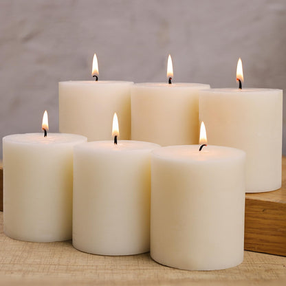 Ivory Rustic Textured Soy Pillar Candles, 2.8x3 in Natural Unscented Soy Wax Candles, 180 H Burn Time, Non-Toxic, 6 Pack Smokeless Dripless Hand-Poured Pillar Candle for Dinner, Wedding, Home