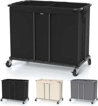 Hodonas Laundry Hamper - 2-Section 230L Heavy-Duty Rolling Basket with Silent Casters | Black, 31.5"L x 15.75"W x 30.7"H