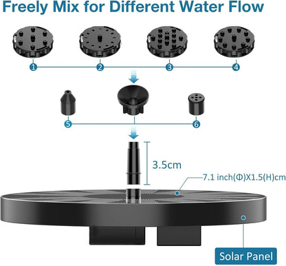 AISITIN Solar Garden Fountain - 3.5W Floating Pump with 6 Nozzles for Bird Bath & Aquarium (1 Piece)