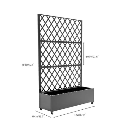 IDEALHOUSE 72"x47" Galvanized Raised Garden Bed with Diamond Trellis, 12" Deep Planter Box on Locking Wheels, Drainage Holes for Climbing Plants, Flowers, Patio, Balcony & Small Spaces, Black