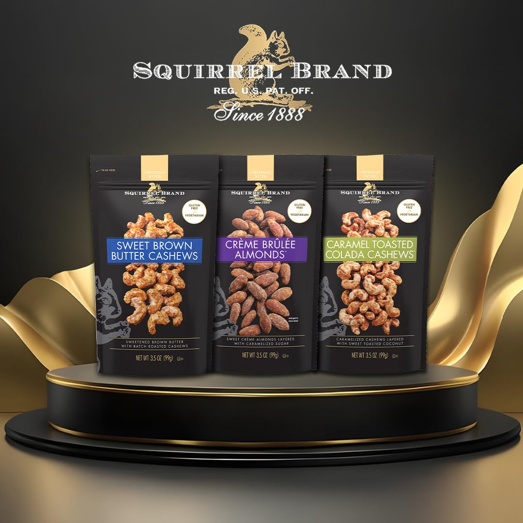 Squirrel Brand Sweet Brown Butter Cashews, 3.5 Ounces Resealable Bag, Gluten Free, Vegetarian