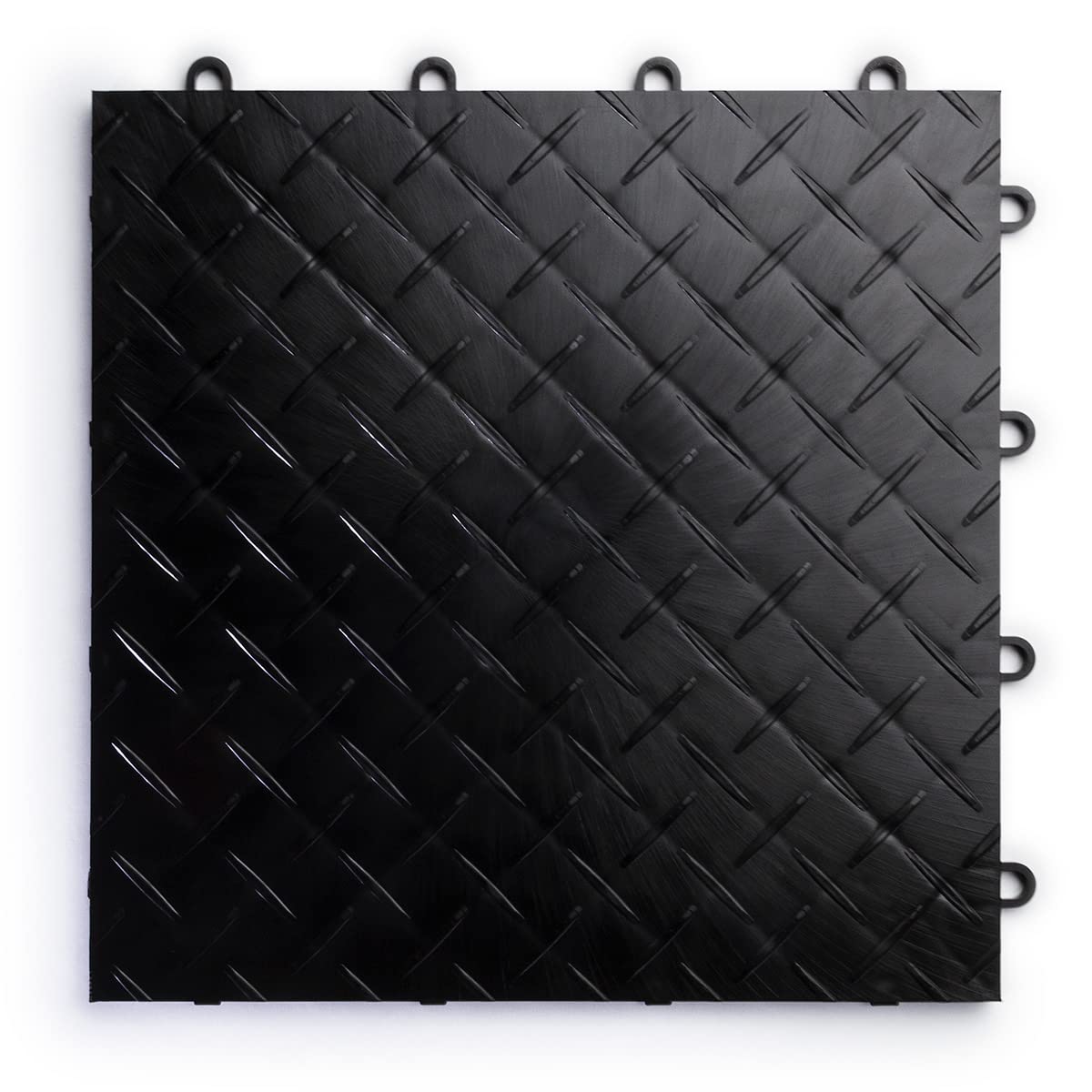 Big Floors RaceDeck Garage Floor Tiles, Interlocking Garage Flooring, Diamond Plate Pattern Heavy-Duty Copolymer Modular Tile (Black, 48 Pack of 12 x 12" Tiles, 48 Sq Ft)