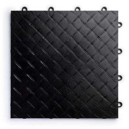 Big Floors RaceDeck Garage Floor Tiles, Interlocking Garage Flooring, Diamond Plate Pattern Heavy-Duty Copolymer Modular Tile (Black, 48 Pack of 12 x 12" Tiles, 48 Sq Ft)