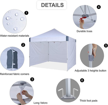 OUTDOOR WIND 10x10 Pop Up Canopy Tent with Sidewalls, Heavy Duty Commercial Instant Tent with Sand Bags for Deck, Party, Camping, Backyard, Playground, White