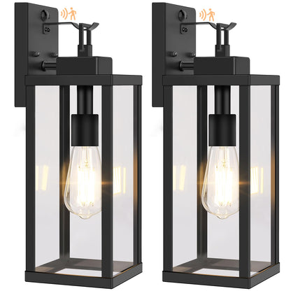 BesLowe Motion Sensor Outdoor Wall Lights, Dusk to Dawn, 16in, Black, Metal, Model A927M, 2-Pack