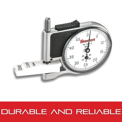 Starrett Dial Indicator Pocket Thickness Gage with Chrome Plated Case for Materials up to 3/8" Thick - 0-.375" Range, 0-100 Dial Reading, .001" Graduation - 1010Z
