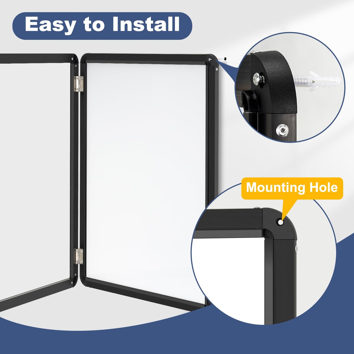 Enclosed Bulletin Board, 36"x24" Enclosed Bulletin Board with Locking Door Outdoor Weatherproof Enclosed White Board, Black Aluminium Frame Enclosed Whiteboard for School, Office, Venue, Hospital