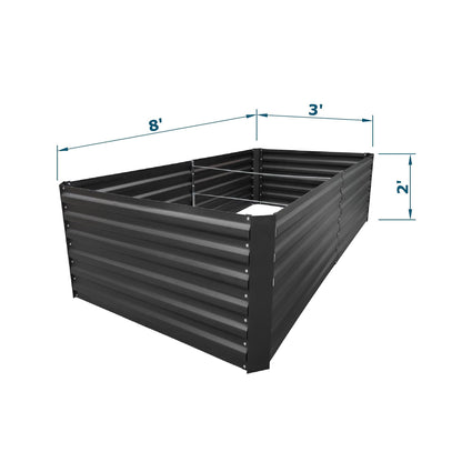 8x3x2FT Metal Raised Garden Bed Kit, Galvanized Outdoor Garden Bed Planter Box for Vegetables, Flowers, Herbs, Succulents and More, Black