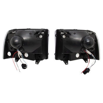 TRQ 2 Piece Headlight Assembly Set Performance LED Daytime Running Lights Black Bezel Driver & Passenger Side Compatible with Ford Excursion 2000-2004 F250 F350 1999-2004 F450 F550 1999-2003