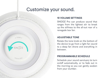 SNOOZ Pro White Noise Sound Machine - Natural Fan Noise, Non-Looping Sound, App Scheduler - Travel Case Included, Sleep Aid for Adults & Baby, 10 Volume Settings, Portable, Gift Registry - Cotton