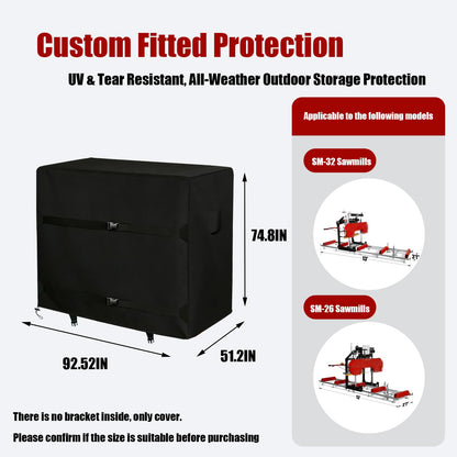 Sawmill Cover, Heavy Duty Black, Portable Custom Fitted for SM-26 & SM-32 – Waterproof, UV & Tear Resistant, All-Weather Outdoor Storage Protection-Only Cover