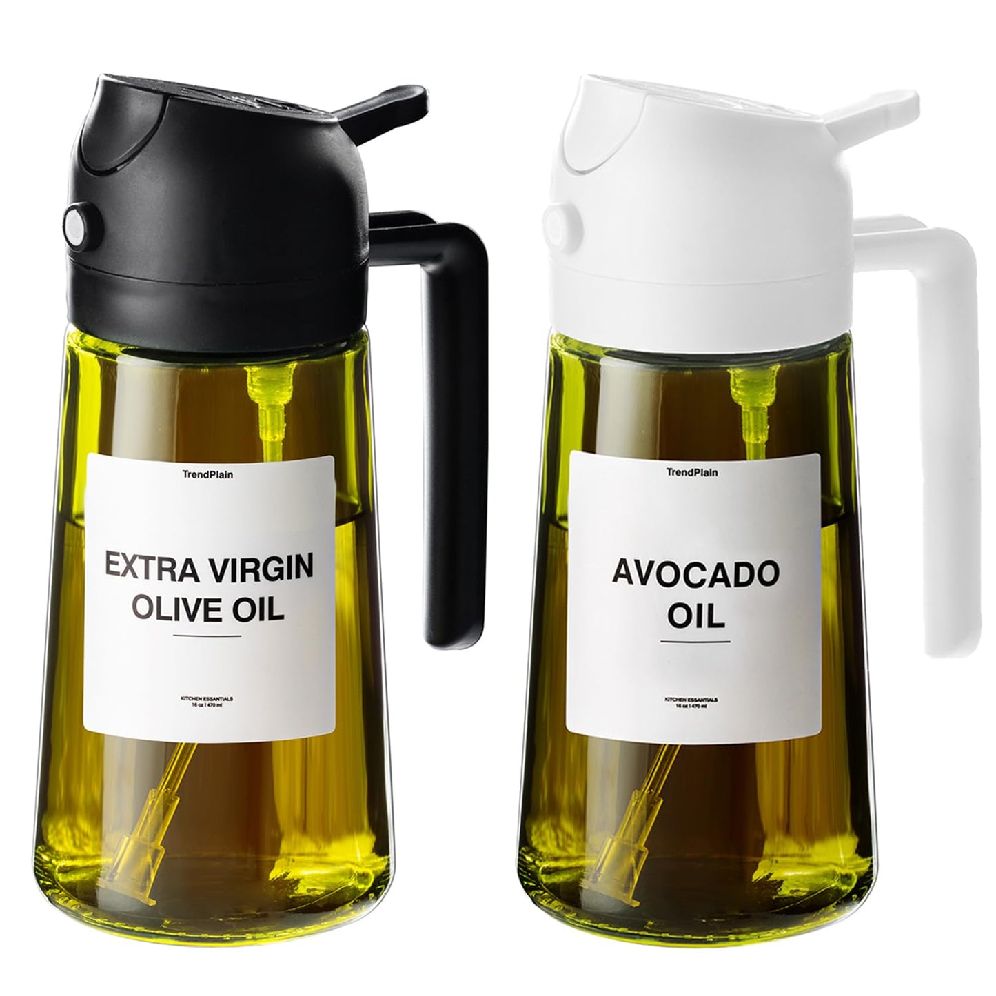 TrendPlain - Original 16oz/470ml Olive Oil Dispenser Bottle for Kitchen Gadgets and Air Fryer Accessories - Olive Oil Sprayer for Cooking w/Stickers - Black&Green