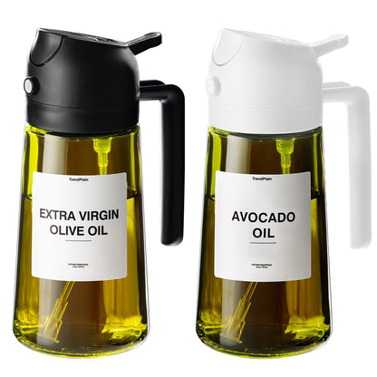 TrendPlain - Original 16oz/470ml Olive Oil Dispenser Bottle for Kitchen Gadgets and Air Fryer Accessories - Olive Oil Sprayer for Cooking w/Stickers - Black&Green