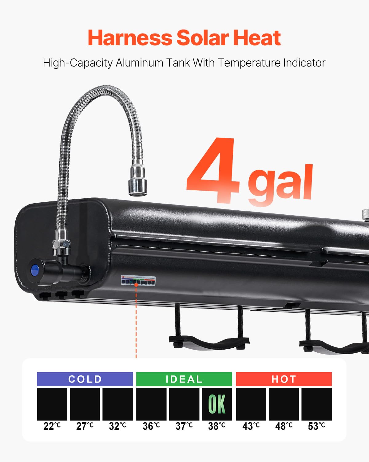VEVOR Pressurized Water Tank,4 Gal,Lightweight Aluminum Metal,Multi-Dispensing Outdoor Roof Rack Water Tank with 2 Splash-Guard Panels,Versatile Nozzle with Pressurization Port,Fit for Trucks