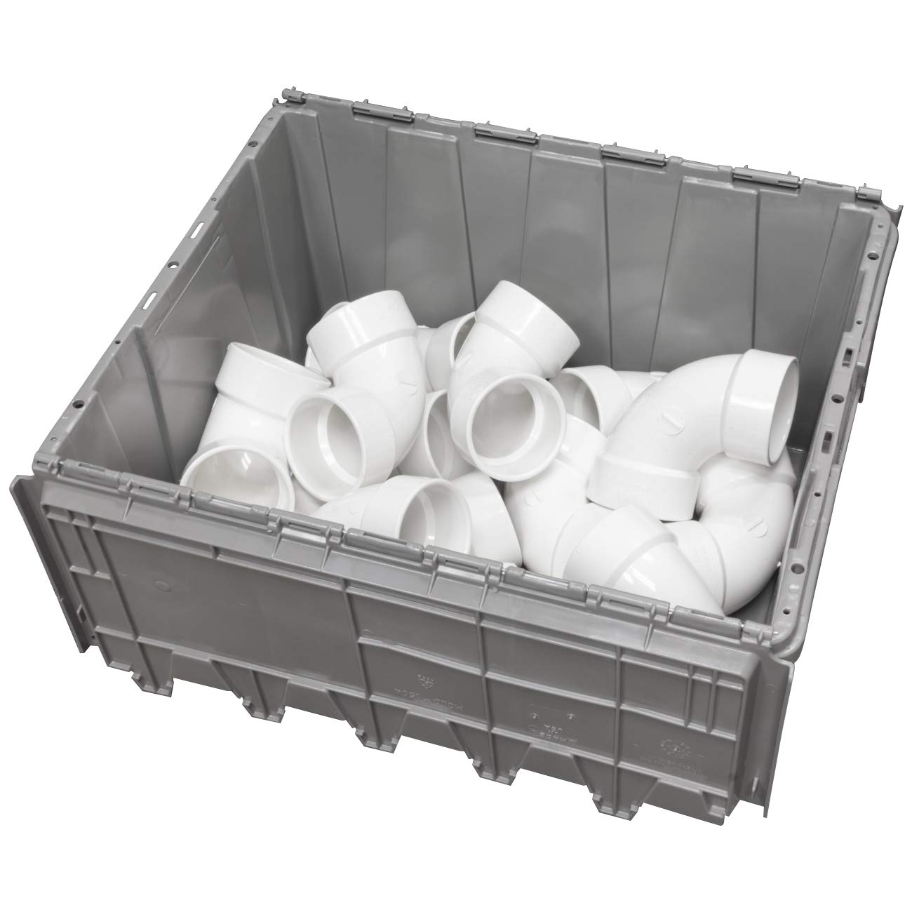 Akro-Mils 39175 Industrial Plastic Storage Tote with Hinged Attached Lid, (21.5-Inch L by 15-Inch W by 17-Inch H), Gray, (4-Pack)
