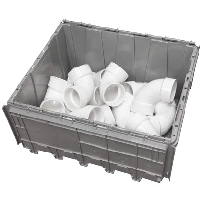 Akro-Mils 39175 Industrial Plastic Storage Tote with Hinged Attached Lid, (21.5-Inch L by 15-Inch W by 17-Inch H), Gray, (4-Pack)