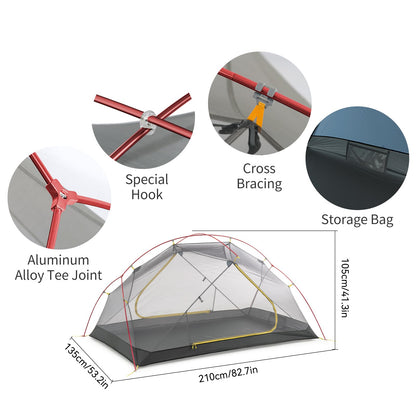 Naturehike Mongar 2 Person Backpacking Tent, 3 Season Camping Tent Ultralight Double Layer Free Standing Two Person Tents for Camping Hiking Cycling