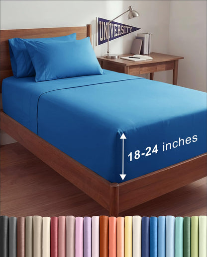Skiennix Extra Deep Twin XL Sheet Set - 4-Piece Breathable Cooling Bedding - Soft, Wrinkle-Free Royal Blue