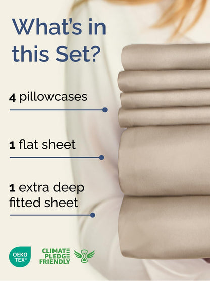 Skiennix Extra Deep Cal King Sheet Set | 6-Piece Breathable Cooling Bedding - Soft, Wrinkle-Free, Easy Fit - Wheat Color