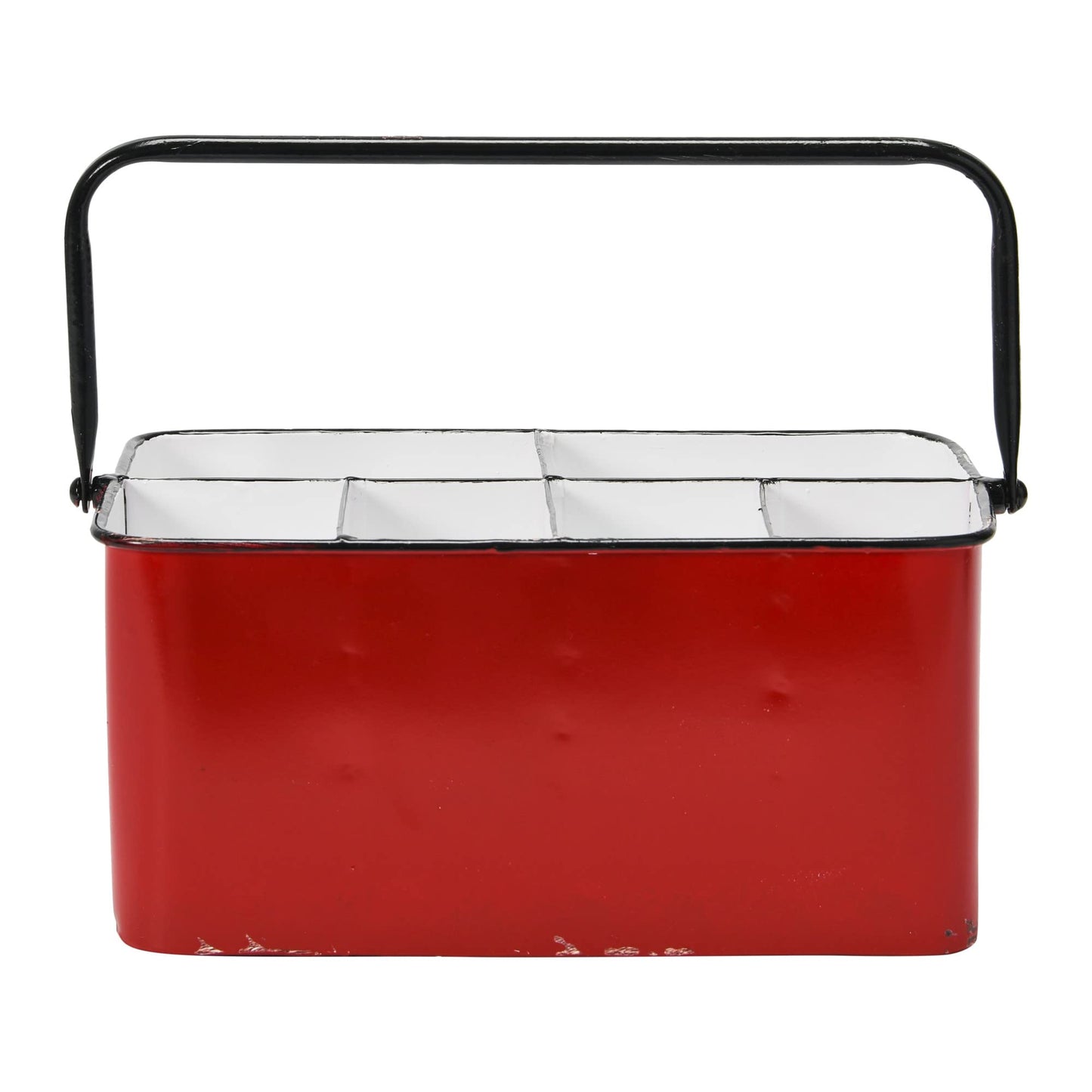 Creative Co-Op Farmhouse Metal Storage Caddy with 6 Compartments and Handle, Distressed Red and White