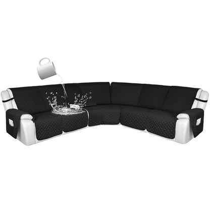 HDCAXKJ 100% Waterproof Reclining Sectional Couch Covers L Shape Recliner Sofa Cover Washable Quilted Soft Pet Dog Corner Recliner Slipcovers with Pockets (XL5 Seat and 1 Middle Console, Black)