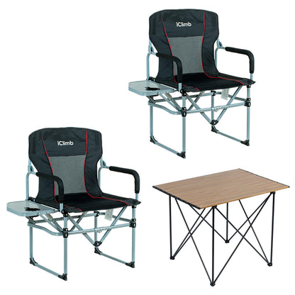 iClimb 1 Light Folding Table and 2 Heavy Duty Compact Folding Chair Bundle for Adults Outdoor Camping Glamping Beach Concert