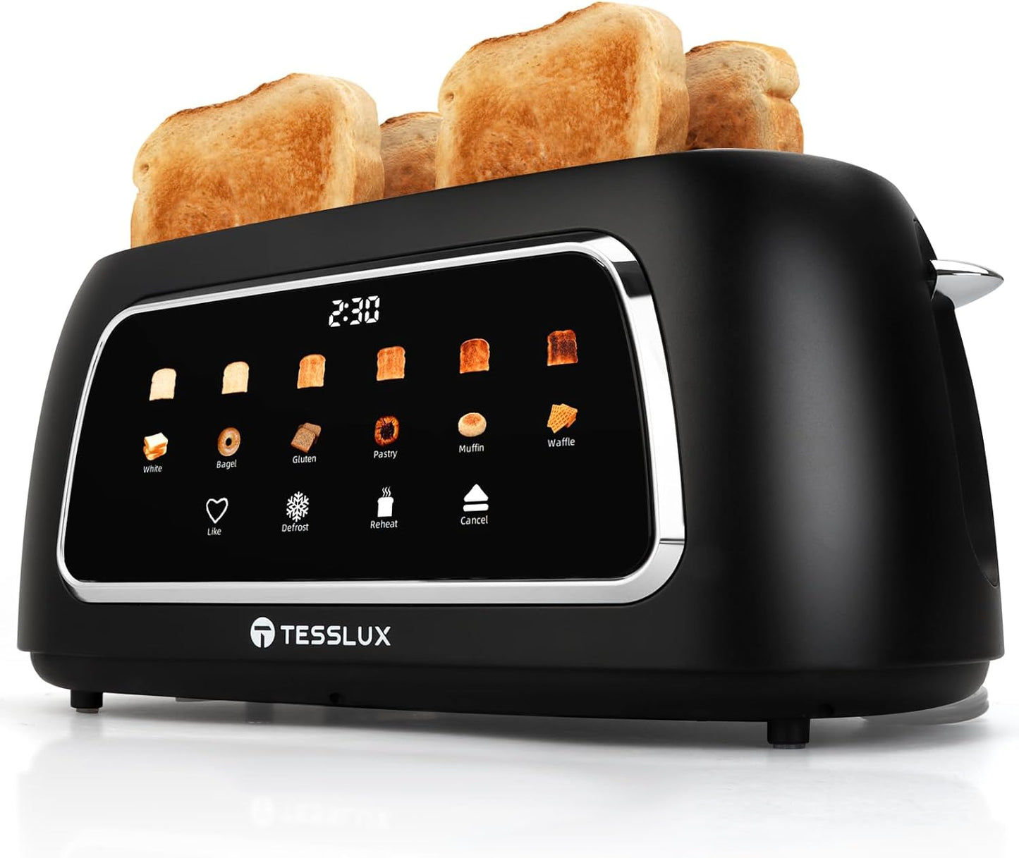 Tesslux 4-Slice Toaster - Touch Screen Control, 1.5" Wide Slots, 6 Browning Levels | Black